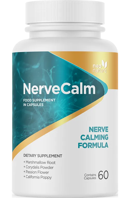 Close-up of NerveCalm capsules showing natural ingredients